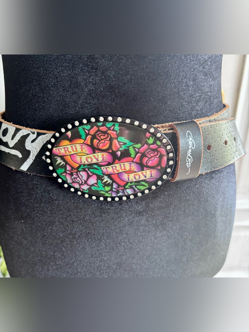 Ed Hardy Black Belt with White Script Logo